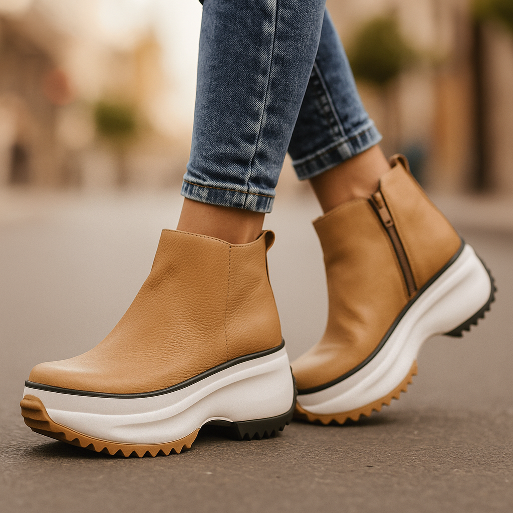 Black textured platform shoes for women, offering orthopedic comfort and excellent shock absorption.