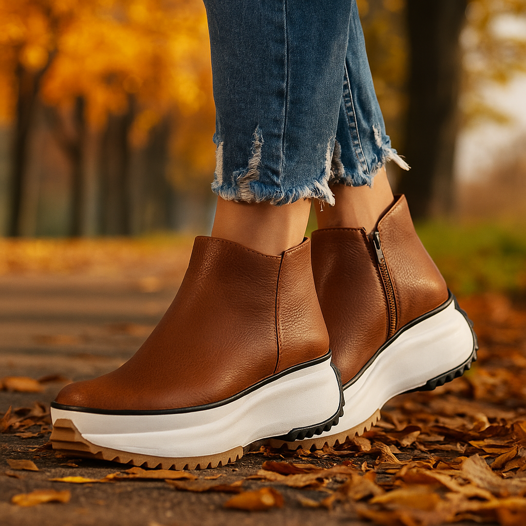 Khaki textured platform shoes with stable tread & shock-absorbing design, perfect for women's everyday wear.