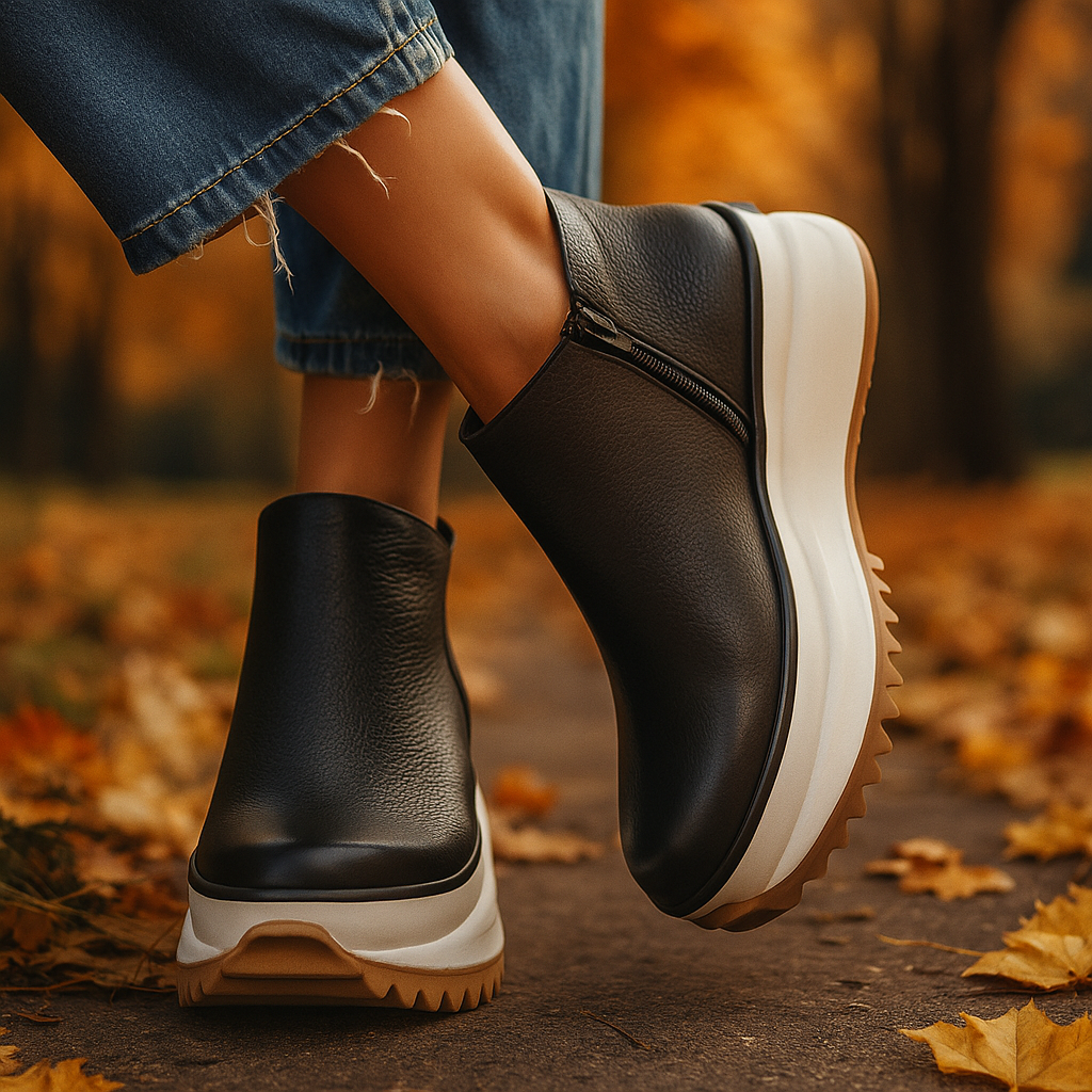 Fashionable women's textured platform shoes with a practical side zipper, combining style and comfort.