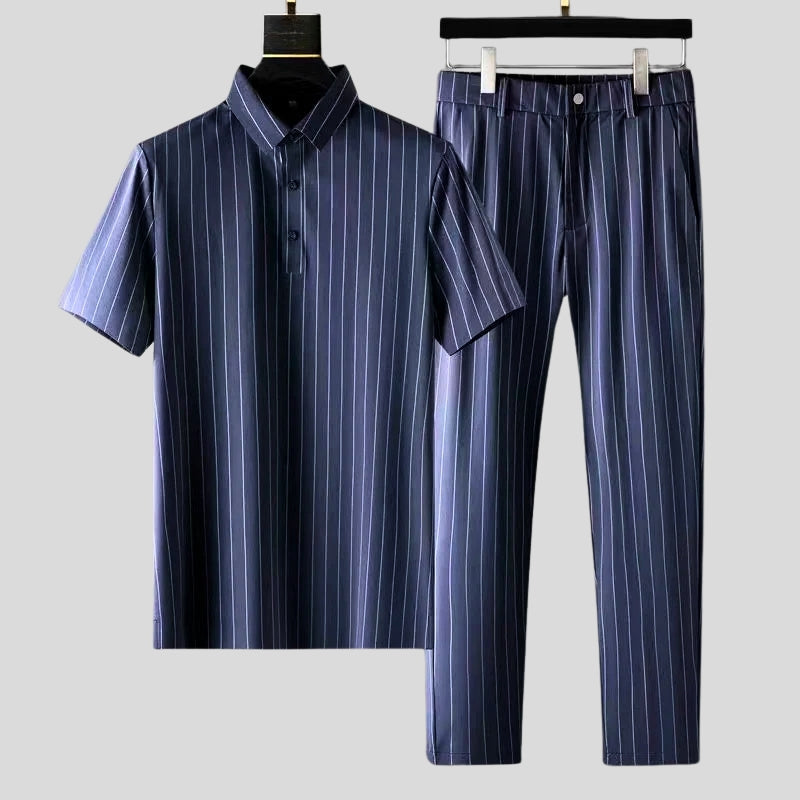 Women's comfortable two-piece set. Short sleeve top & tailored pants for versatile loungewear or casual spring/summer.