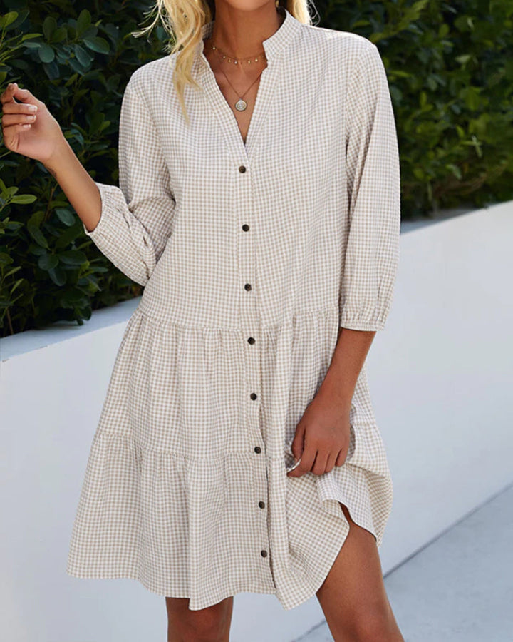 Casual women's V-neck summer dress, loose fit cotton for everyday comfort.