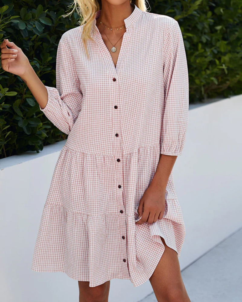 Easy-care cotton V-neck summer dress for women, loose fit for ultimate comfort.