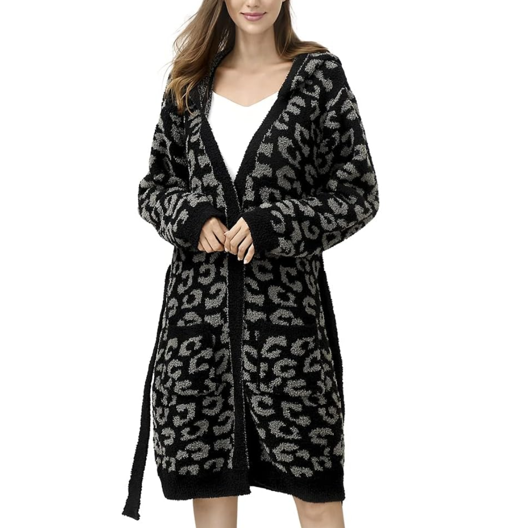 Victoria ladies comfortable spa bathrobe with elegant leopard pattern, luxurious loungewear