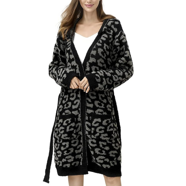Victoria ladies comfortable spa bathrobe with elegant leopard pattern, luxurious loungewear