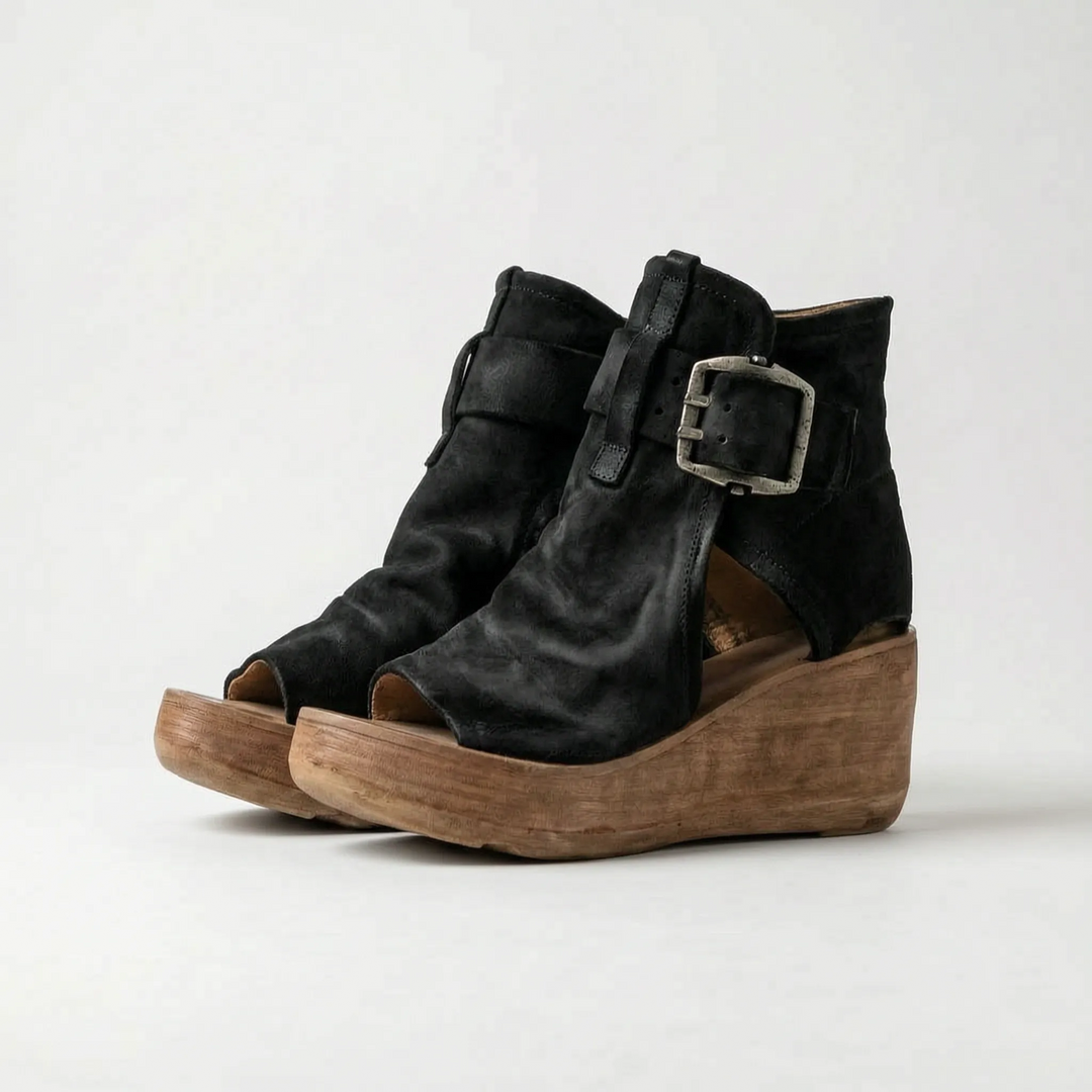 Comfortable women's wedge sandals. Elevated platform heels & peep toe design for chic summer fashion & everyday style.