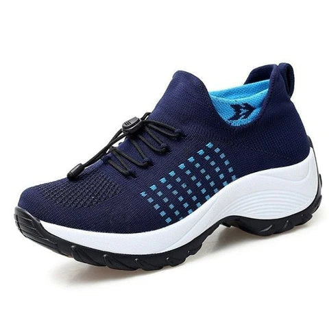 Woman wearing ComfortEase therapeutic shoes, showing slip-resistant sole and comfortable fit.