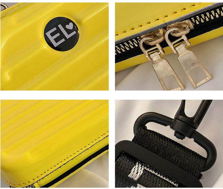 Interior view of compact hard shell women's crossbody bag. Organized space for phone & essentials.