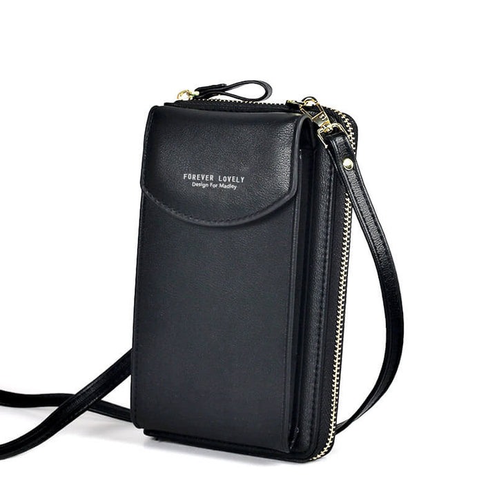 Multi-angle view of a compact PU leather crossbody bag, highlighting its versatile design