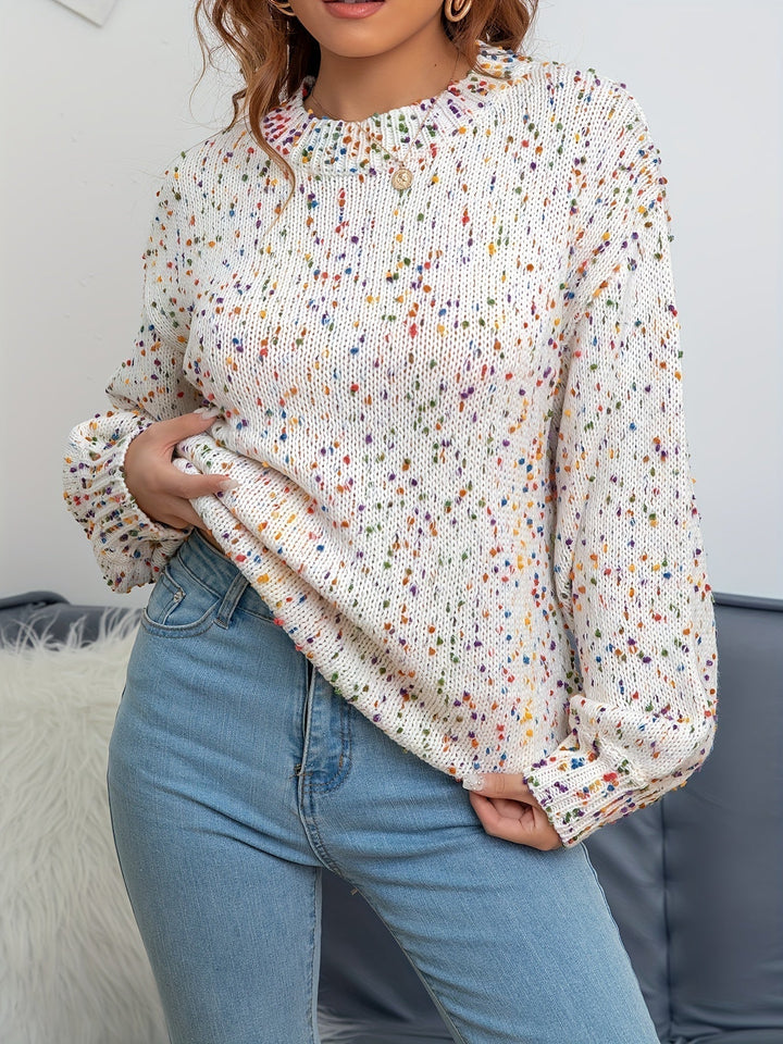 Martina women's cozy acrylic wool confetti knit sweater, warm and stylish for autumn & winter fashion, casual pullover.