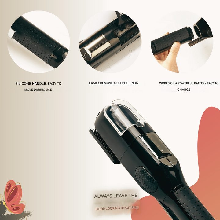 Ergonomic women's split ends trimmer, a haircare tool promoting healthy, frizz-free, and beautiful hair.