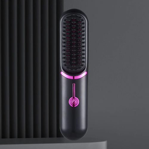 Women's cordless portable hair straightener. Compact travel styler for smooth, frizz-free hair on-the-go.