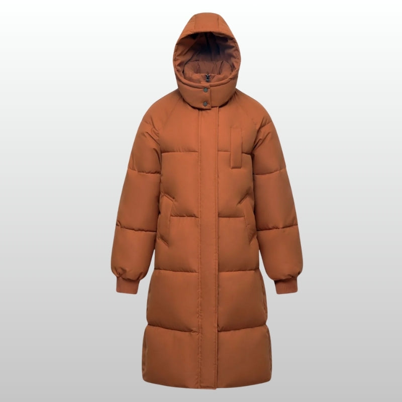 Cortina women's long puffer jacket, designed for warmth & style. Water-resistant outerwear, ideal for cold winter days.