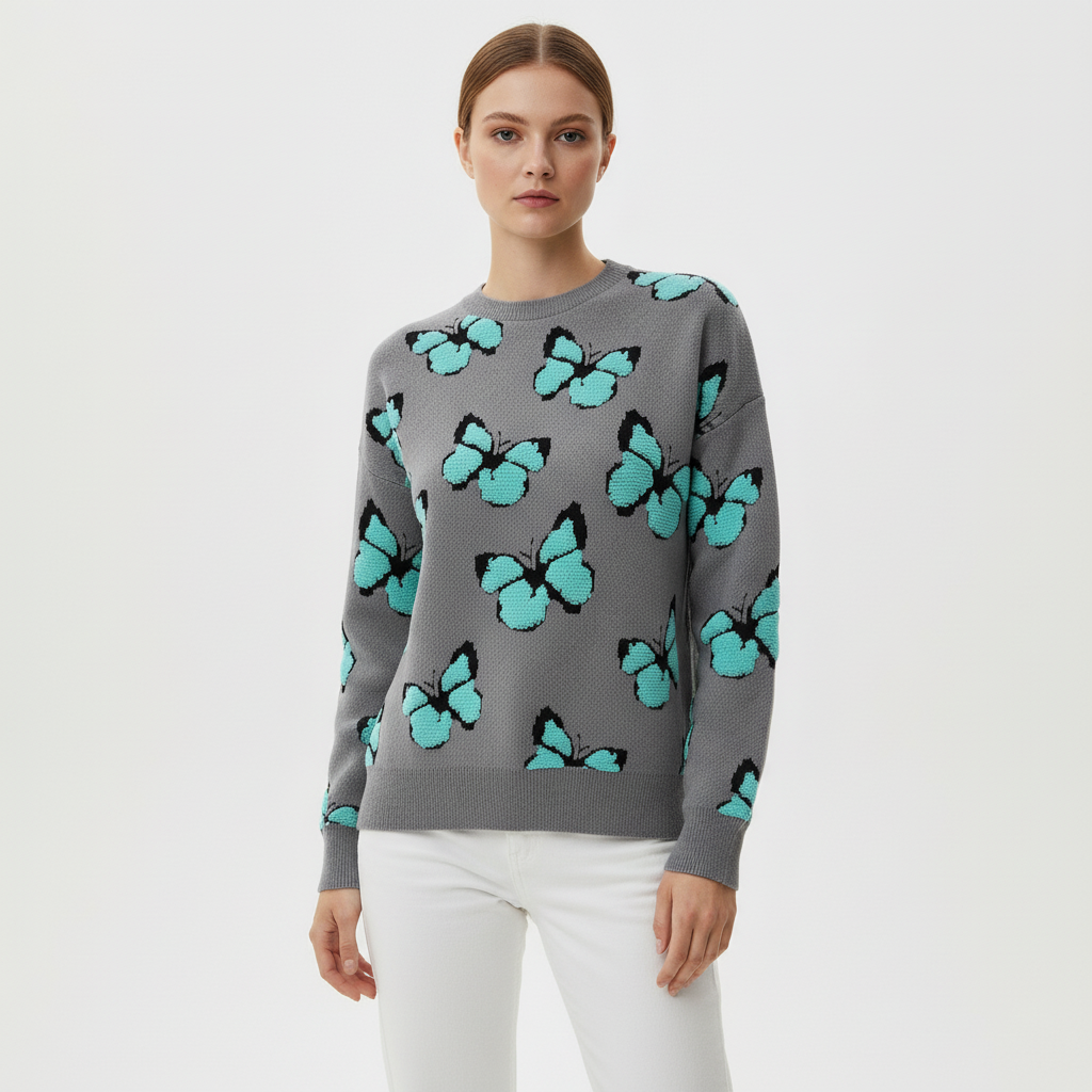 Comfortable long sleeve butterfly jumper for women, an essential for autumn and spring casual apparel