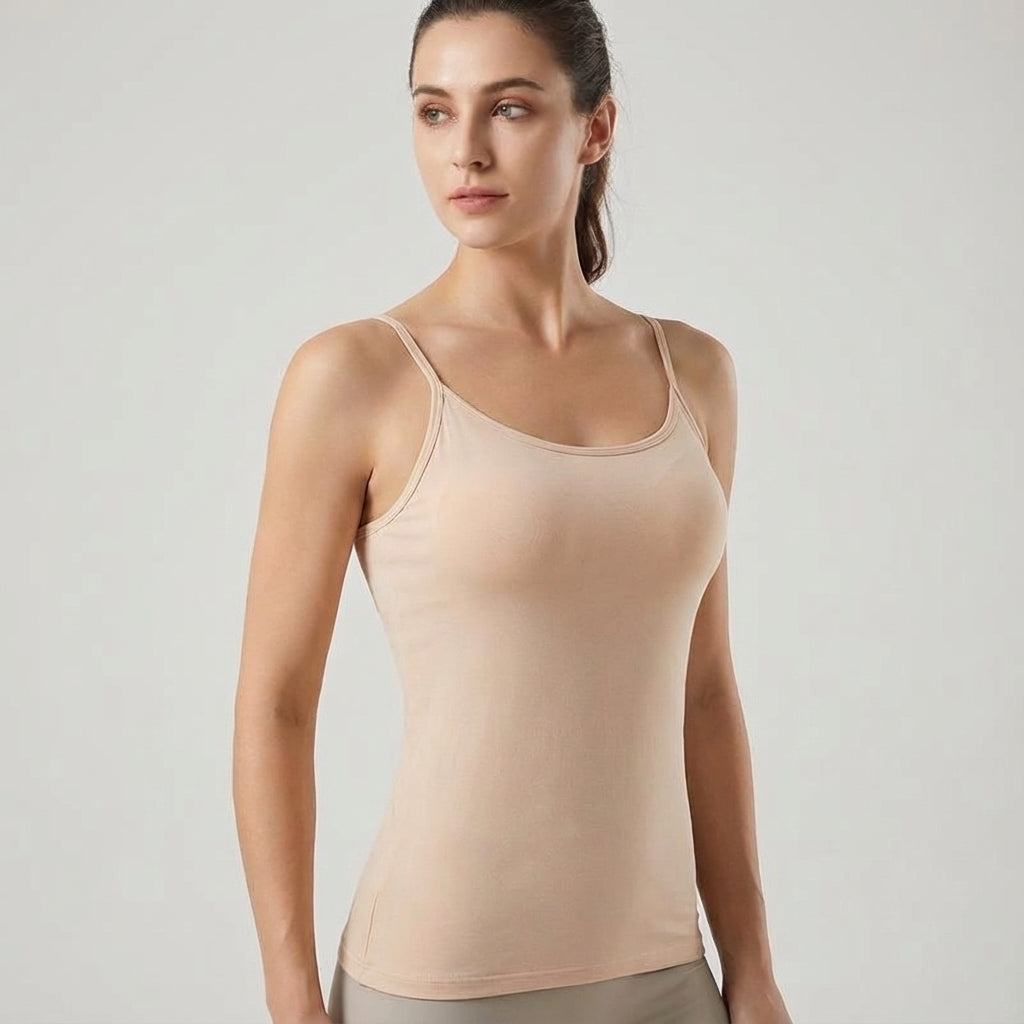 Everyday wear women's tank top, built-in bustier, soft cotton, and adjustable straps