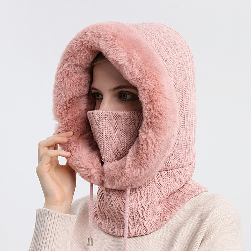 Knitted women's winter scarf, hat, and face mask. Soft fleece-lined for ultimate coziness.