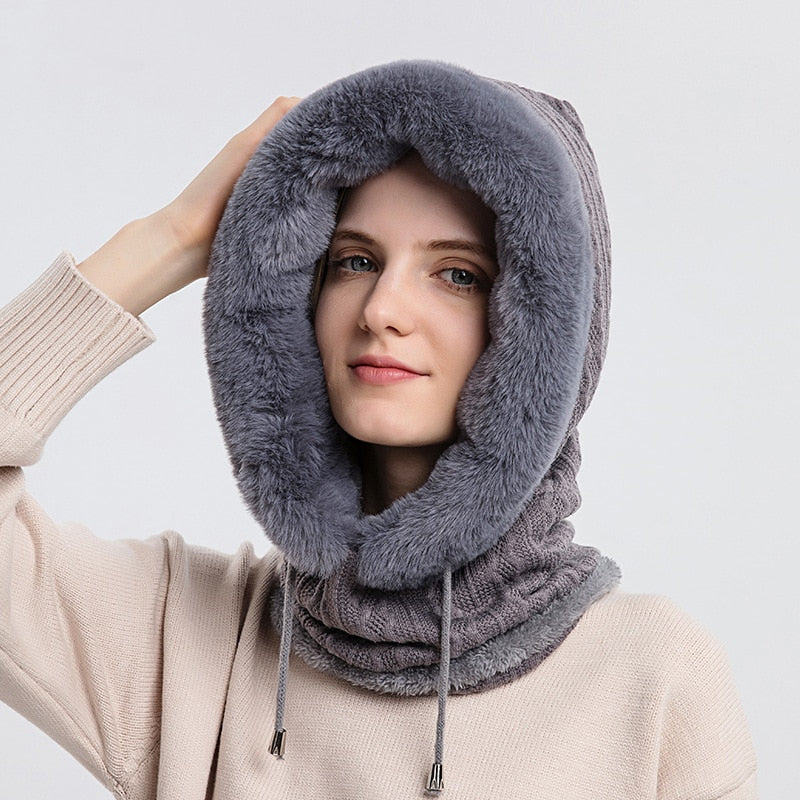 Versatile women's cold weather hat, scarf, and face mask. Fleece-lined for comfort & warmth.