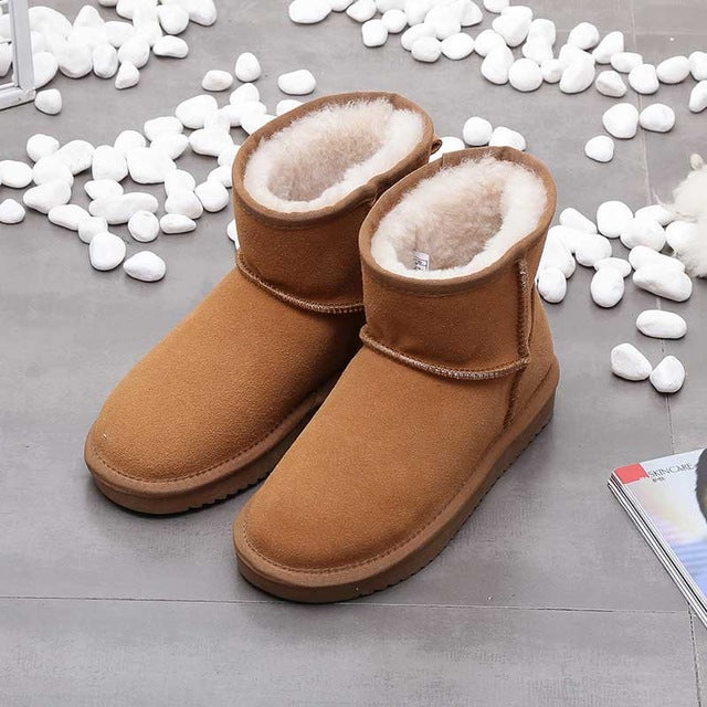 Khaki women's ankle snow boots, cozy & warm winter footwear. Stylish leather for daily cold weather.