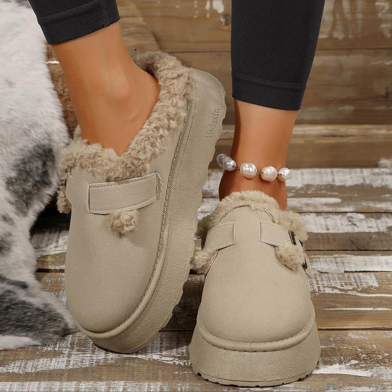 Plush, cozy women's buckle clogs, ideal slip-on shoes for comfortable casual footwear and everyday fashion.