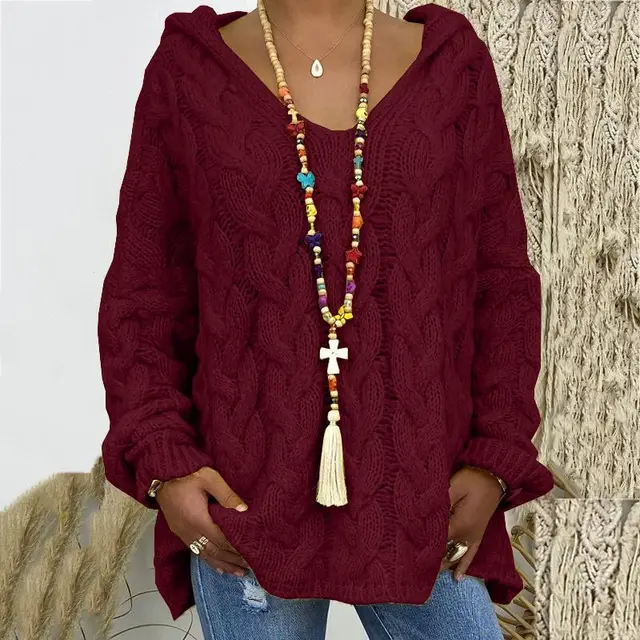 Classic women's winter sweater with a beautiful cable knit texture, warm and elegant.