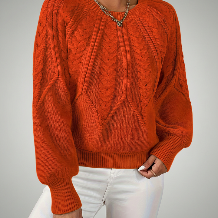 Women's cable knit pullover with unique lantern sleeves, a must-have for autumn winter fashion, Karin