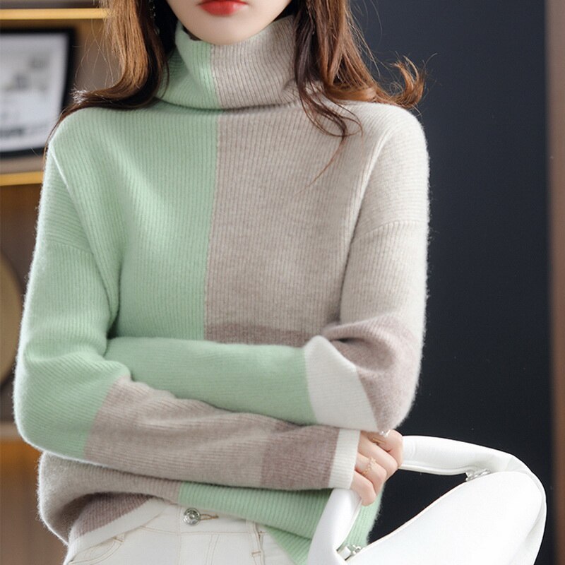 Versatile women's long sleeve turtleneck sweater. Soft, cozy knitwear for comfortable and chic fall fashion.