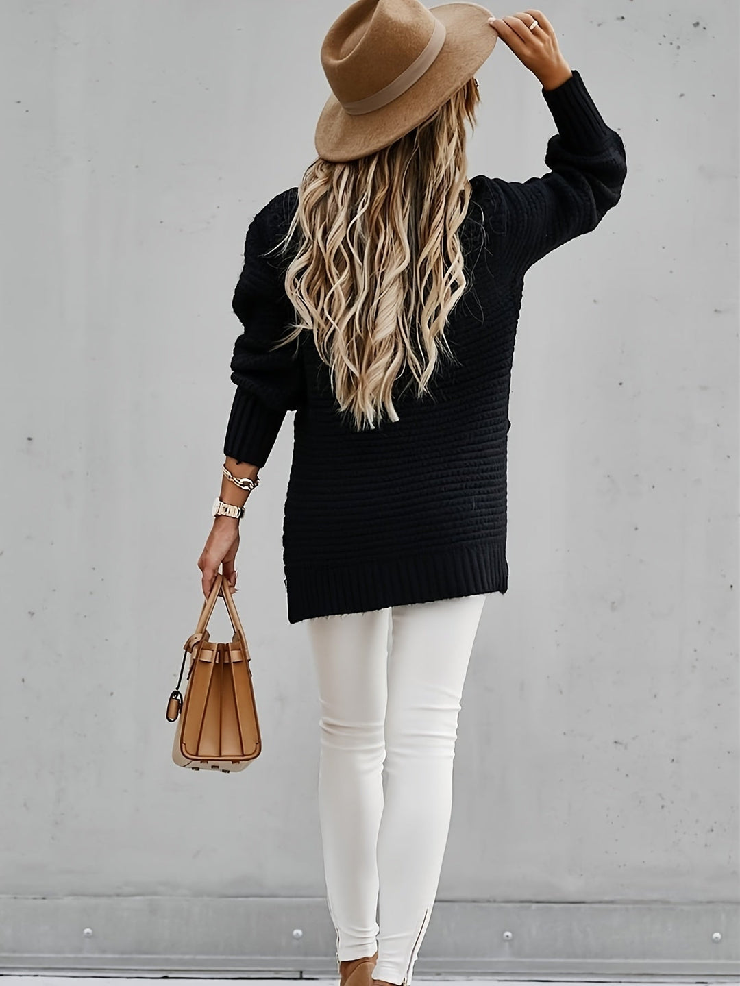Warm, oversized chunky knit women's pullover sweater, a cozy essential for cold weather outfits.