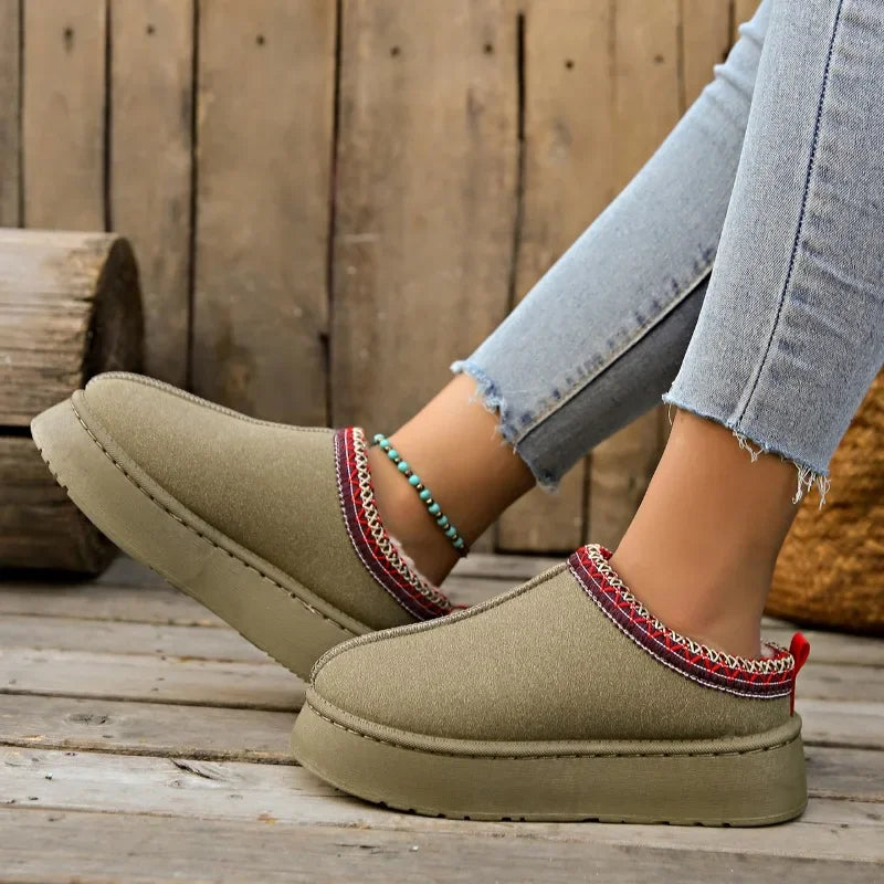 Warm women's mule shoes, easy slip-on design provides cozy indoor-outdoor comfort and style.