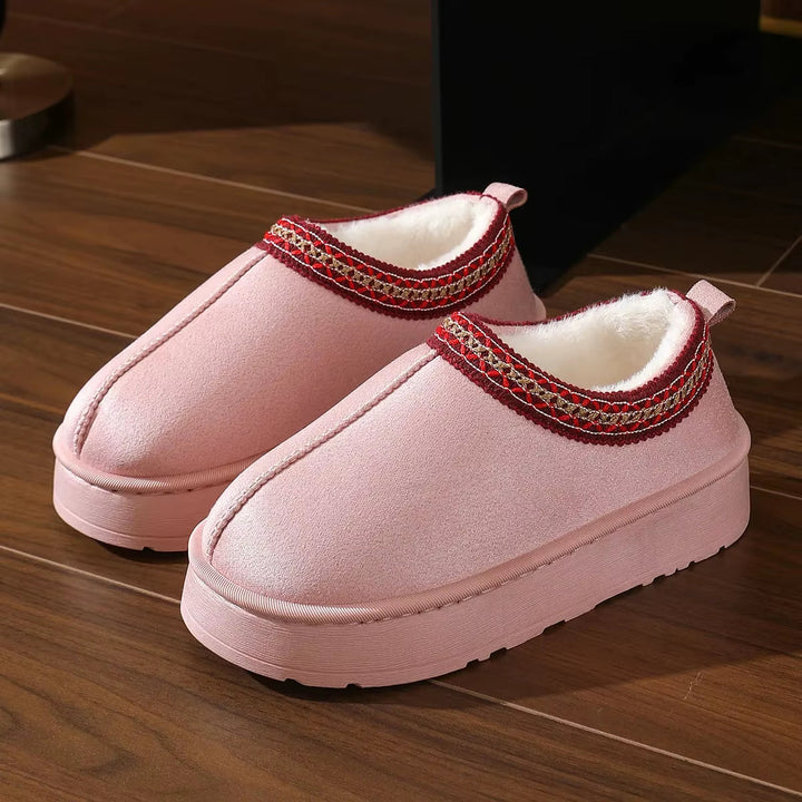 Soft fabric texture on women's cozy comfort mules, ideal indoor-outdoor slip-on footwear.