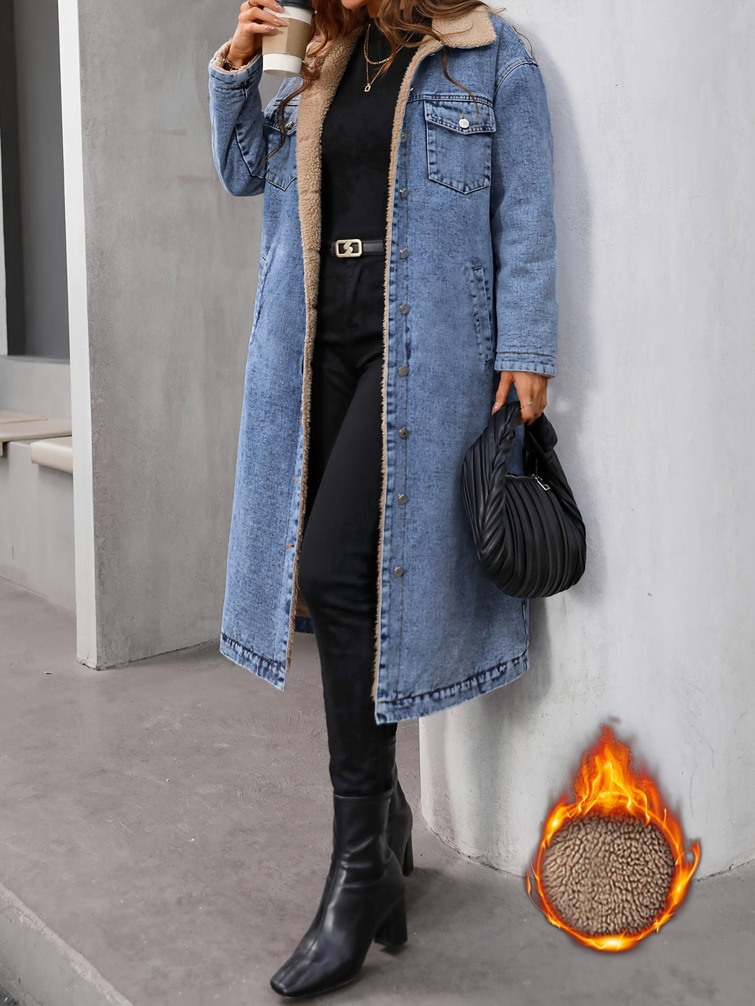 Women's cozy cropped blue denim jacket, perfect for stylish fall fashion & casual wear. Lined for extra warmth.