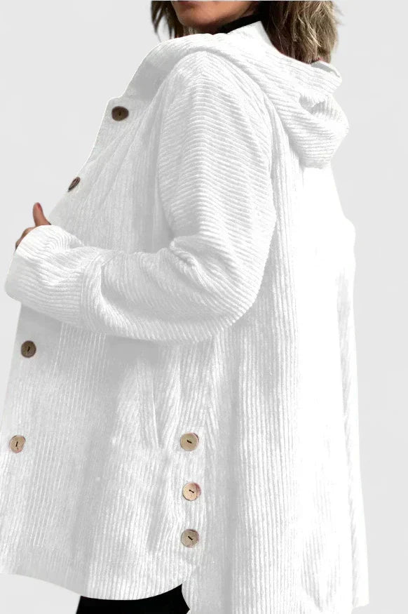 Elegant women's everyday jacket. Soft, warm & comfortable hooded outerwear for autumn and winter fashion.