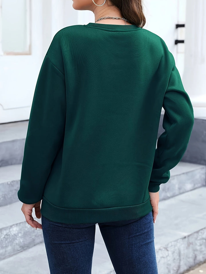 Elegant feather print women's casual sweatshirt. Soft long sleeve pullover, ideal for fall comfort.