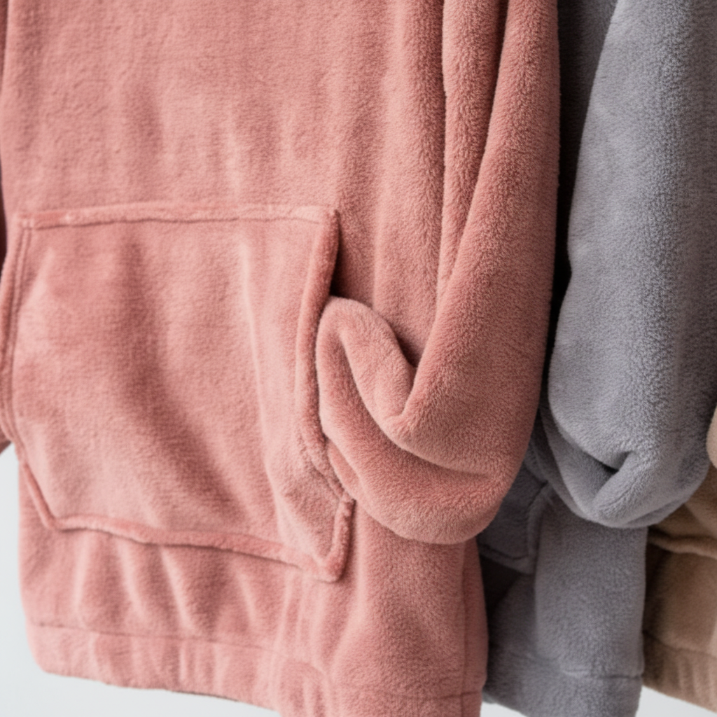Close-up of the soft fabric of the women's cozy fleece lounge set, ideal for sleepwear.