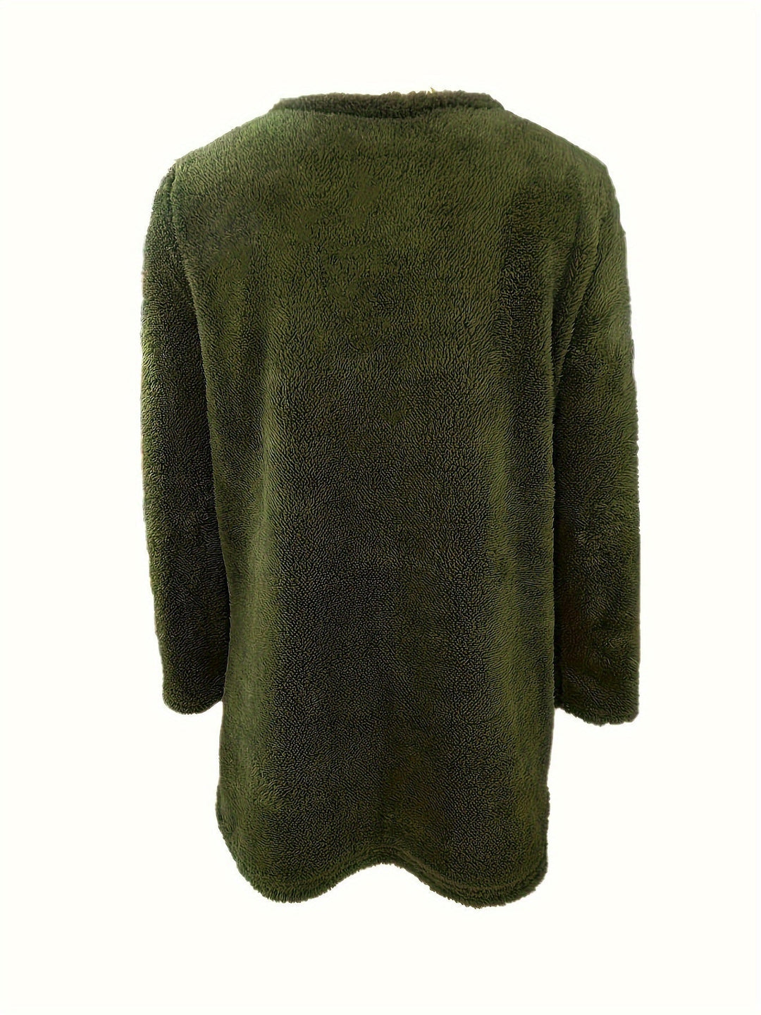 Comfortable women's long-sleeve fleece sweater, featuring a distinctive graphic print; a cozy and warm winter top.
