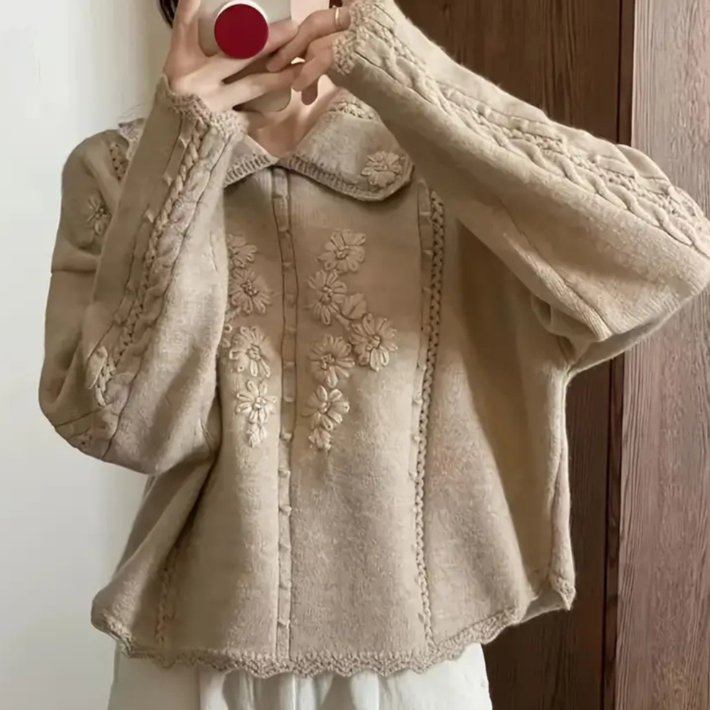 Chic Emma women's long sleeve crew neck sweater with a beautiful floral print for comfortable casual wear.