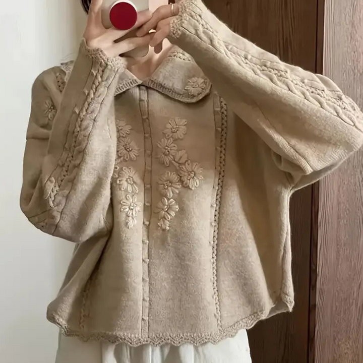 Chic Emma women's long sleeve crew neck sweater with a beautiful floral print for comfortable casual wear.
