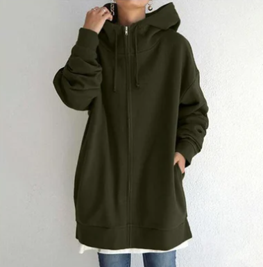 Super comfortable women's relaxed fit full zip hoodie, perfect for cozy lounge wear and casual fashion.