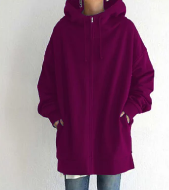 Chic women's zip hoodie, relaxed and cozy fit. A versatile outerwear piece for fall and winter.
