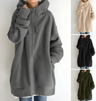 Soft & cozy women's full zip hoodie. Comfortable relaxed fit, a versatile fall fashion essential.