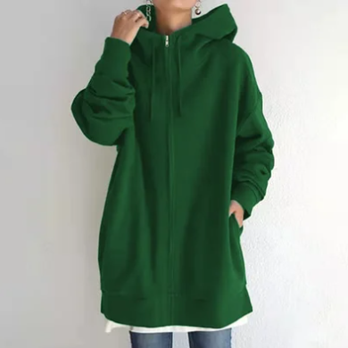 Winter essential women's zip-up hoodie. Comfortable relaxed fit, ideal for warmth and layering.