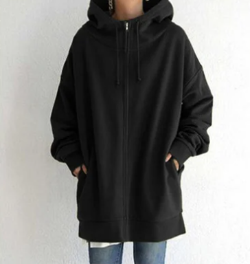 Women's full zip hoodie with a relaxed fit. Cozy and comfortable for casual wear & everyday fashion.