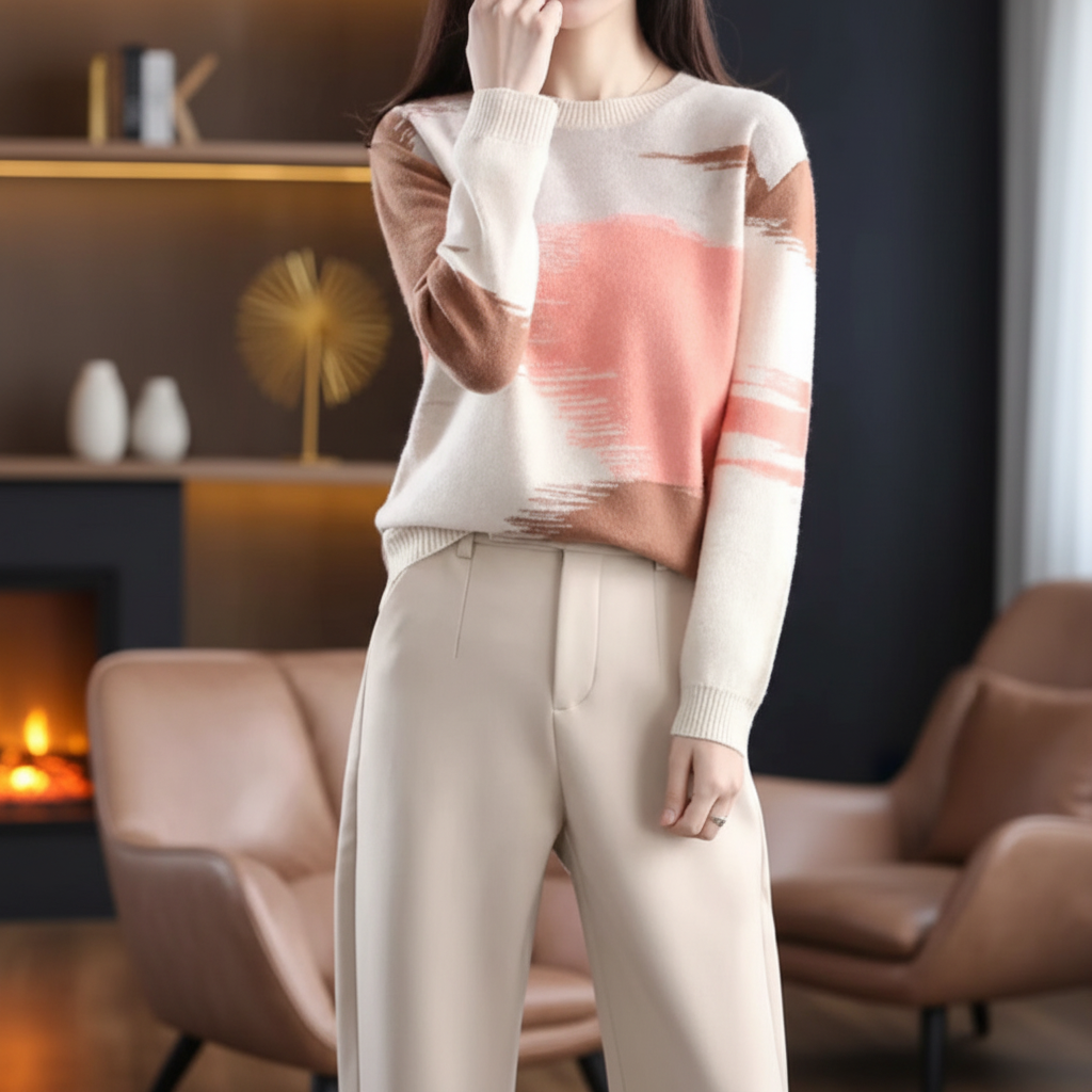 Women's cozy gradient knit sweater with round neck, perfect for autumn casual wear