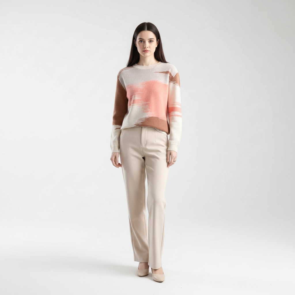 Stylish women's gradient round neck sweater in warm knit, ideal for winter fashion