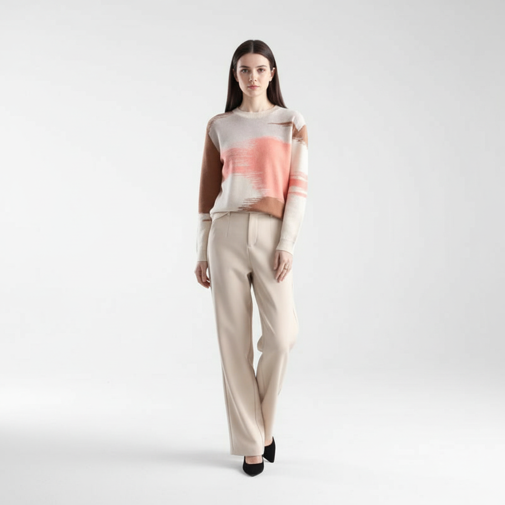 Casual women's autumn sweater with a beautiful gradient color effect and round neck design