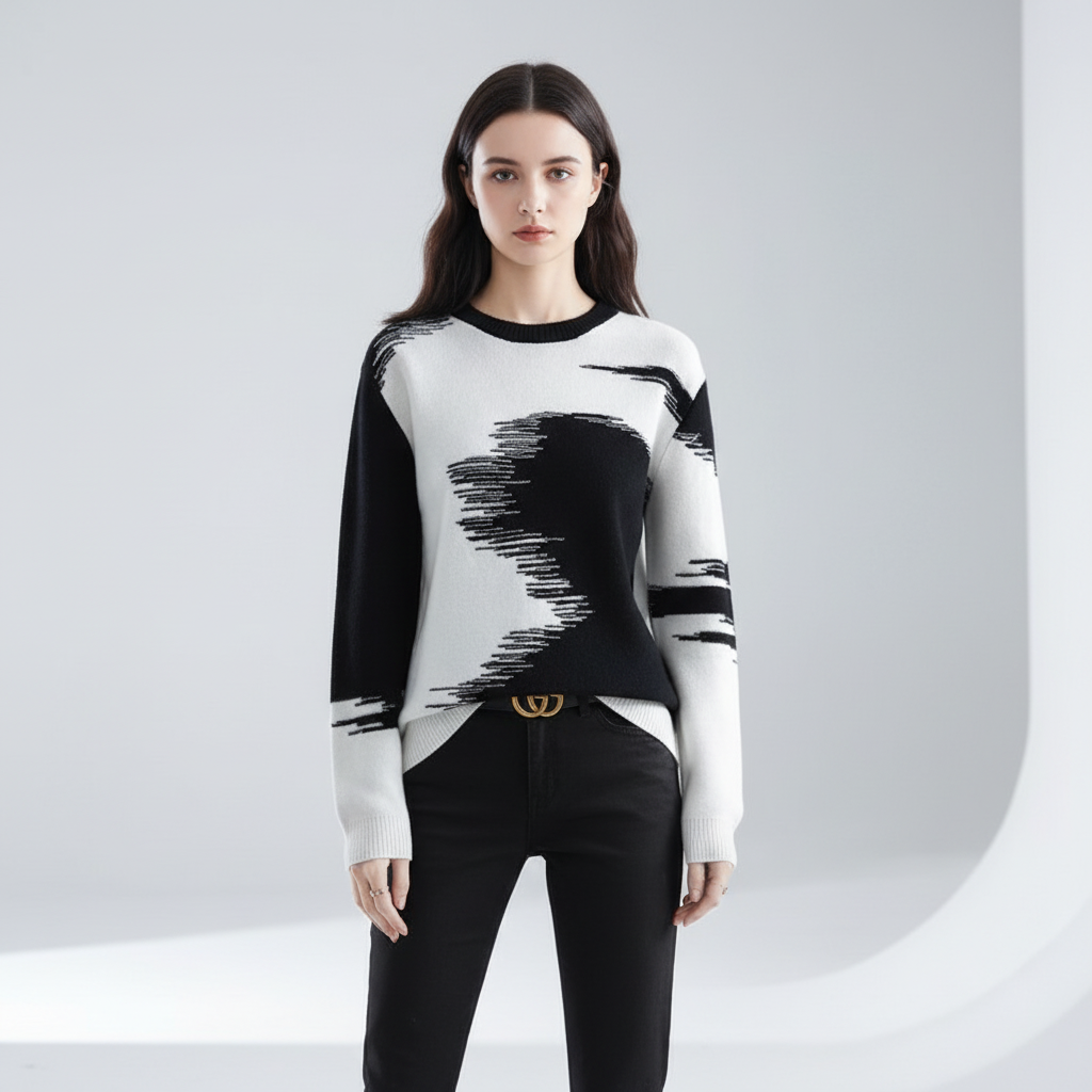 Cozy women's round neck gradient sweater, a fashionable and warm winter knitwear staple