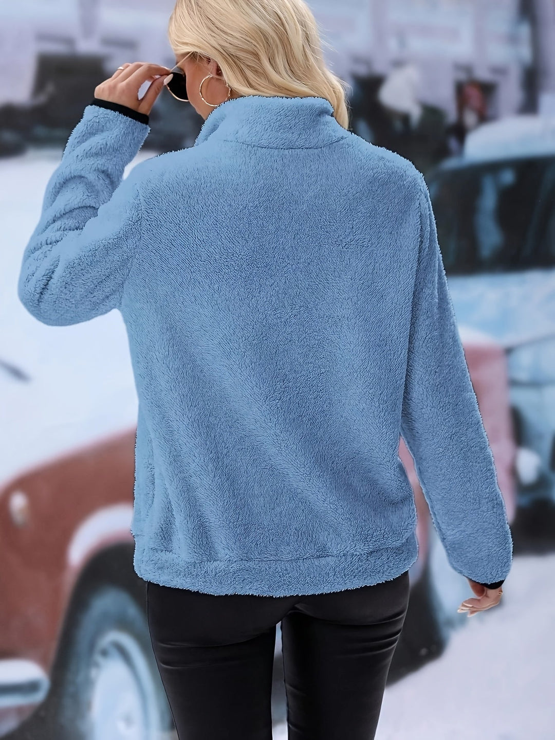 Warm & cozy women's colorful half-zip pullover sweatshirt for winter activewear and casual comfort.