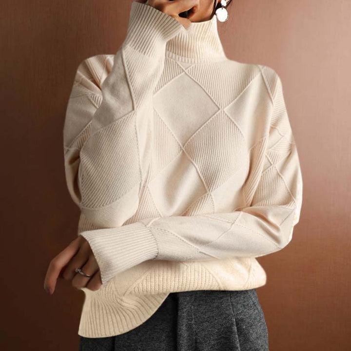 Chic women's patterned high-collar sweater with a comfortable, loose fit.