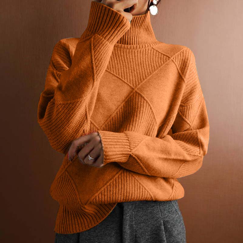 Stylish women's everyday cozy high-collar sweater for casual wear.