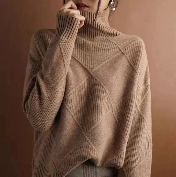 Everyday women's cozy sweater with a high collar and relaxed, loose fit.