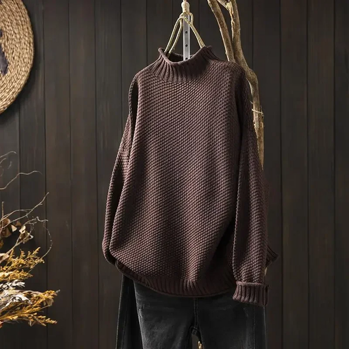Comfortable women's fall sweater, a relaxed fit honeycomb knit top for everyday wear.