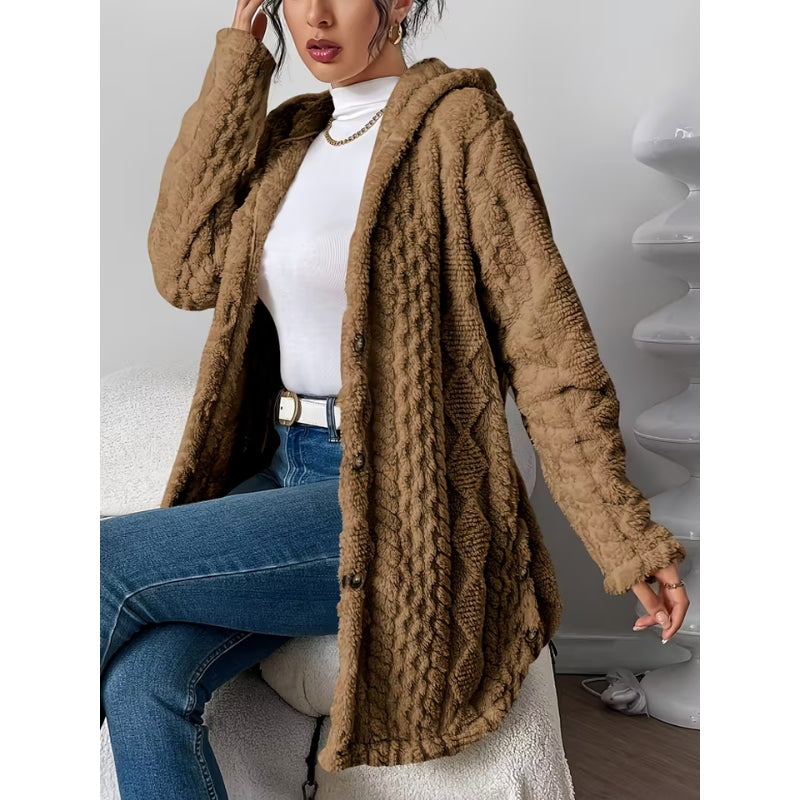 Women's cozy outerwear, a hooded button-front winter coat for ultimate warmth & chic style.